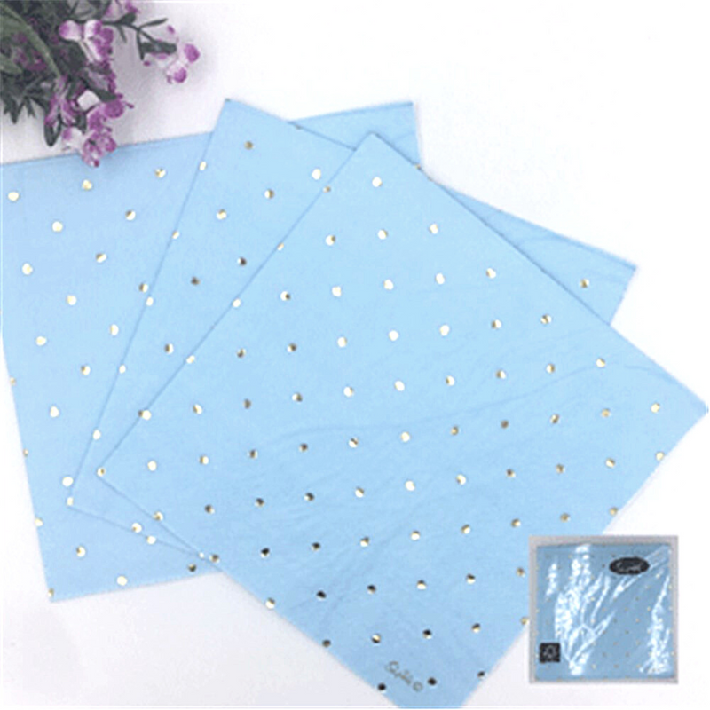 Dotty Napkin Blue With Gold 33x33cm 20pk