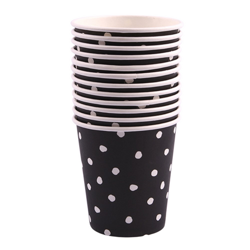 Dotty Paper Cups Black 200ml 12pk