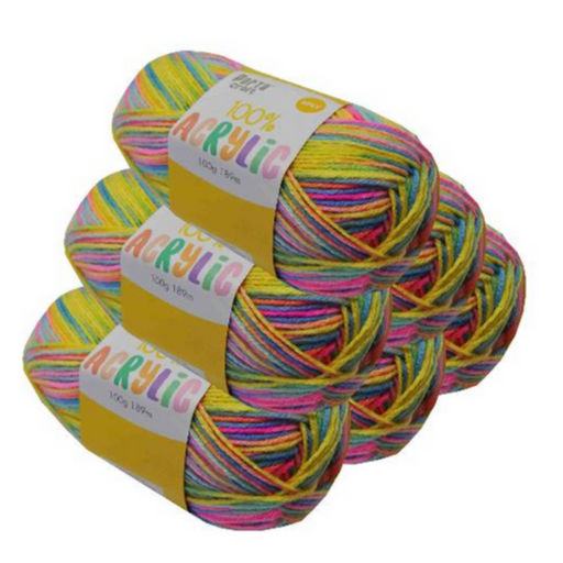 8ply acrylic yarn multi rainbow 09 100g 189m, colourful crochet and knitting yarn for scarves and blankets.