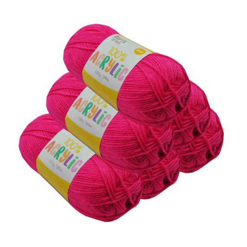 Acrylic yarn 100g 189m in solid hot pink shade 39, bright craft yarn for knitting and crochet projects like blankets, beanies and scarves