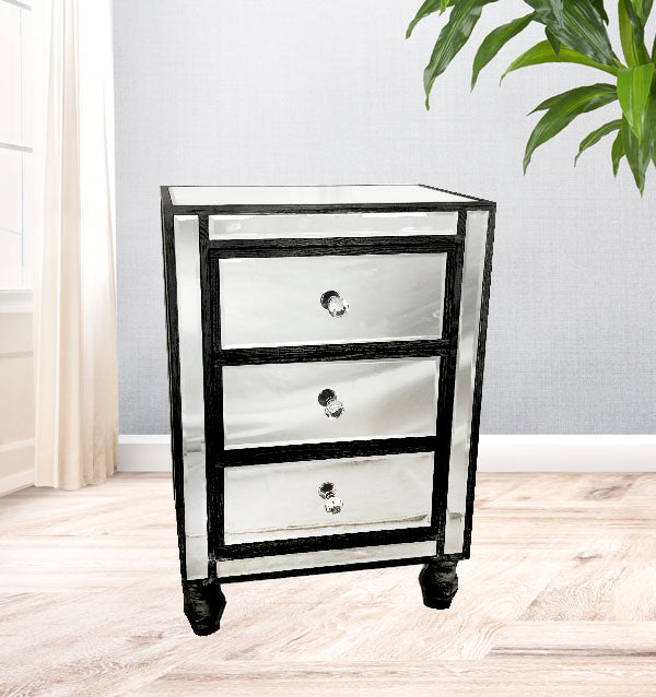Adele Side Table with Cupboard 50x35x72cm Colour Black Bevelled Glass