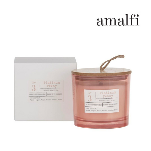 Ronis Amalfi Platinum Peony Scented Candle Jar 9x9x8cm Pink