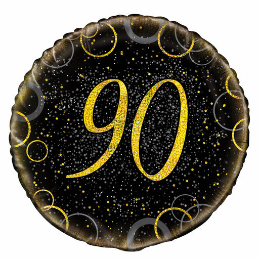 Black and Gold Number 90 Round Foil Balloon 45cm