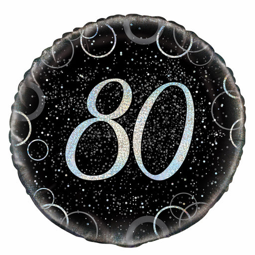 Black and Silver Number 80 Round Foil Balloon 45cm