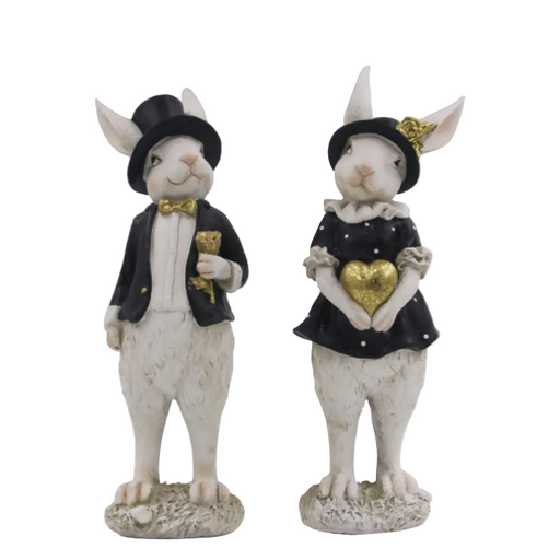 Ronis Black Tie Mr and Mrs Bunny Polyresin 11x9x30.5cm 2 Asstd