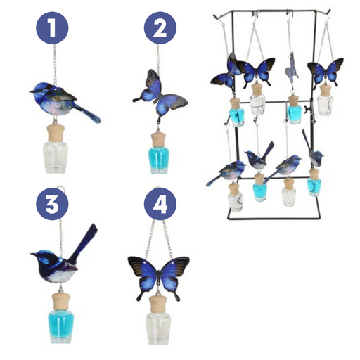 Ronis Blue Butterfly Wren Scented Car and Room Hanging Diffusers 4 Asstd