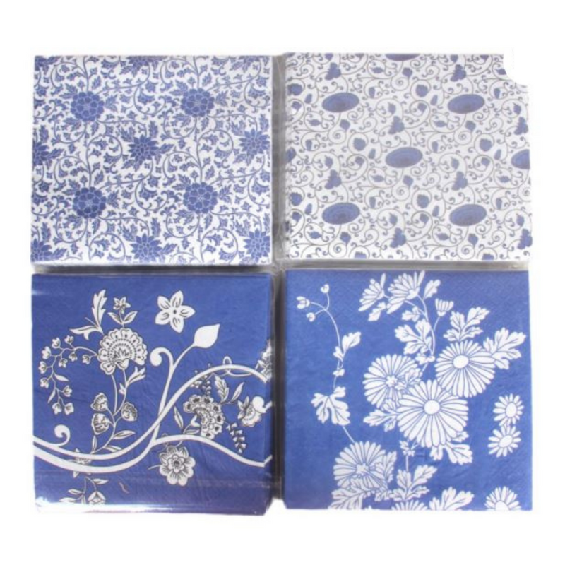 Ronis Blue & White Floral Napkins 20pk 33x33cm Assorted