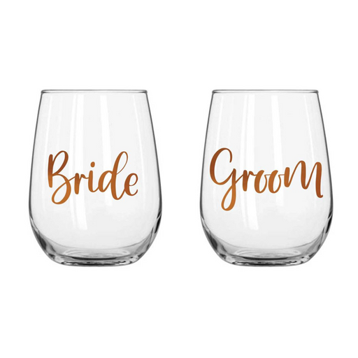 Ronis Bride Groom Stemless Wine Glass Set of 2 Rose Gold 600ml