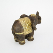 Ronis Brown Elephant with Gold Decal Flower Accents 17cm – thumbnail