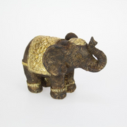 Ronis Brown Elephant with Gold Decal Flower Accents 17cm – thumbnail