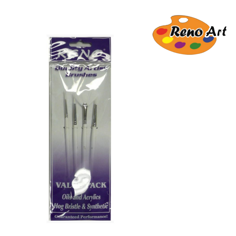 Brush Set 4pc white synthetic small round paint brushes for detail, lines and fine artwork