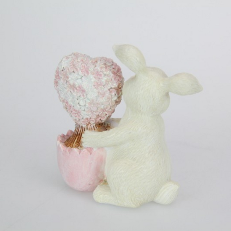 Bunny Rabbit with Heart Shaped Flower 12cm