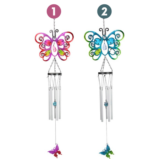 Ronis Butterfly Wind Chime with Gems Blue Pink 2 Asstd