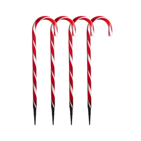 Solar Power Set of 4 Small Candy Cane - Red&White