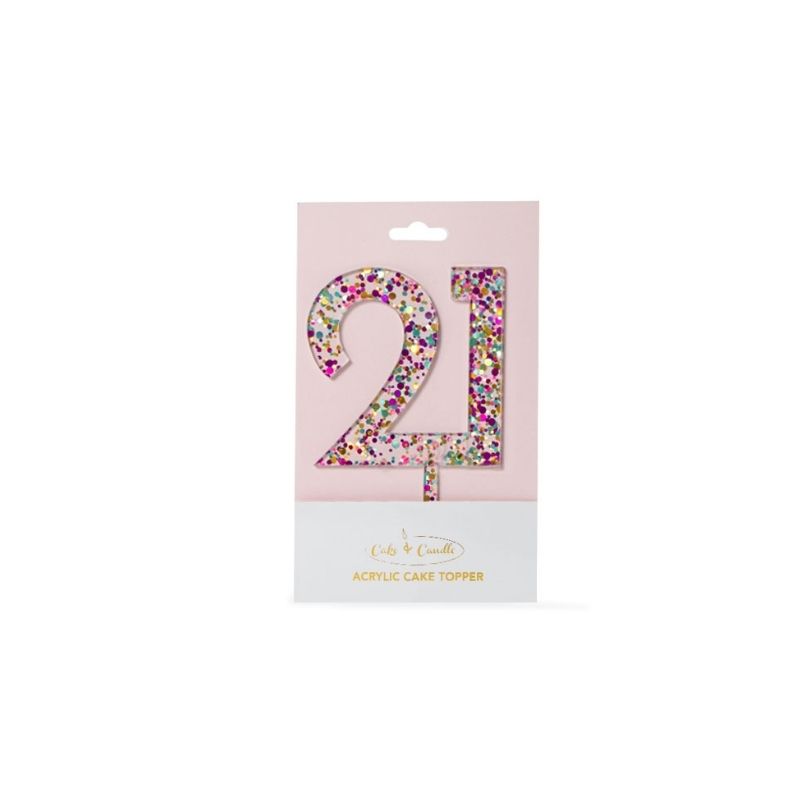 Rainbow Glitter Number 21 Cake Topper