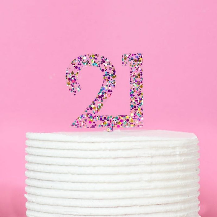 Rainbow Glitter Number 21 Cake Topper