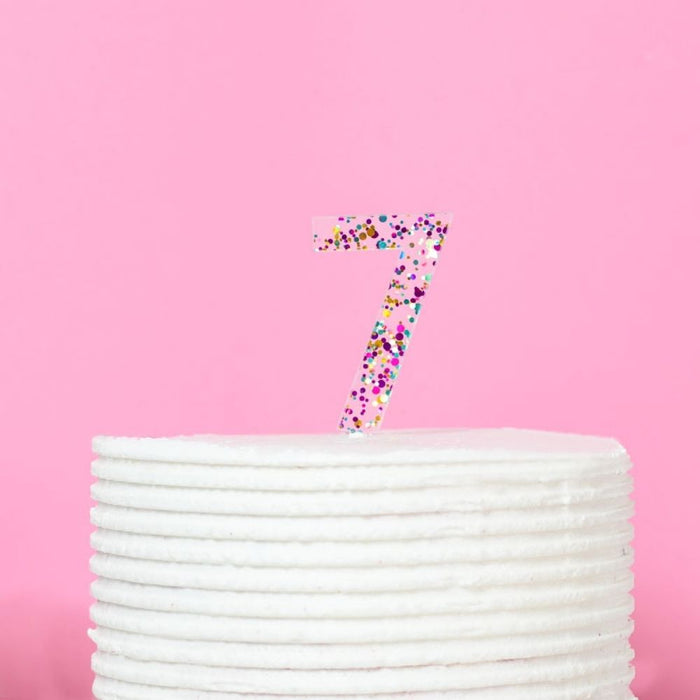 Cake Topper Rainbow Glitter Number 7