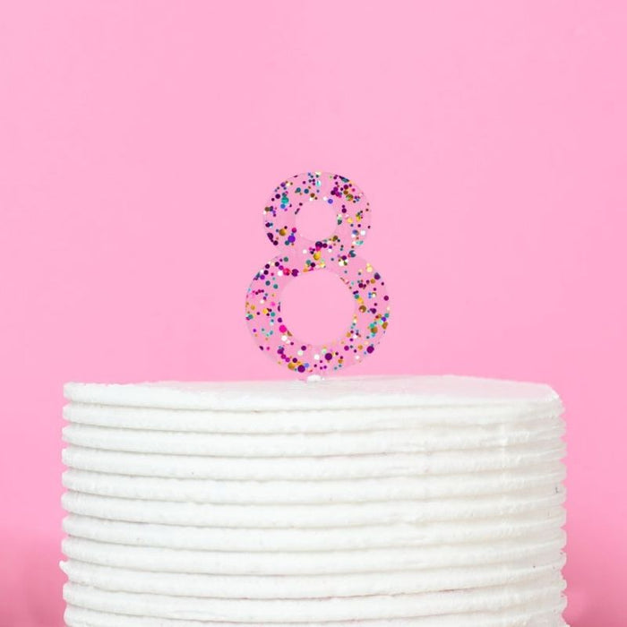 Rainbow Glitter Number 8 Cake Topper