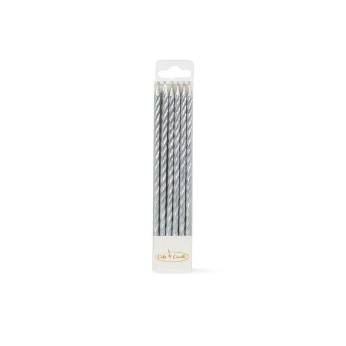 Candle Spiral Cake Candles Silver (Pack Of 12)