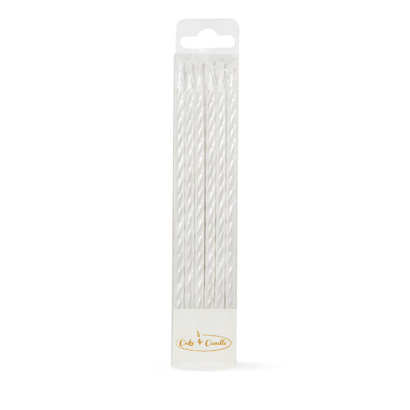 Candle Spiral Cake Candles Pearlised White (Pack Of 12)