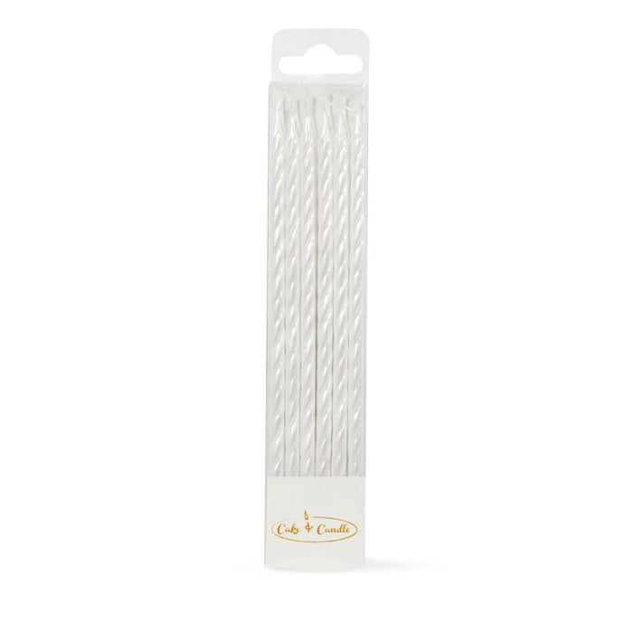 Candle Spiral Cake Candles Pearlised White (Pack Of 12)