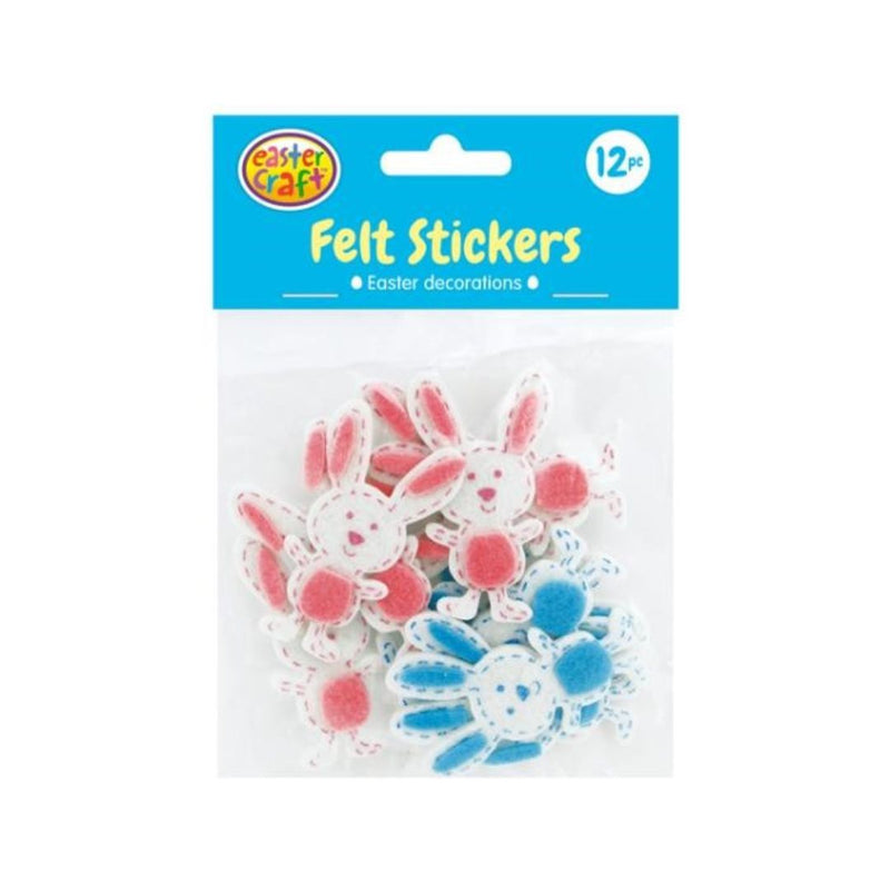 Easter Felt Bunny Stickers Pink/Blue 12 Pack