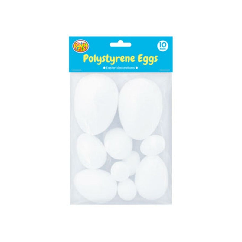 Polystyrene Eggs 10 Pack Pack Size 21x15.5x5.5cm, Egg Size Assorted