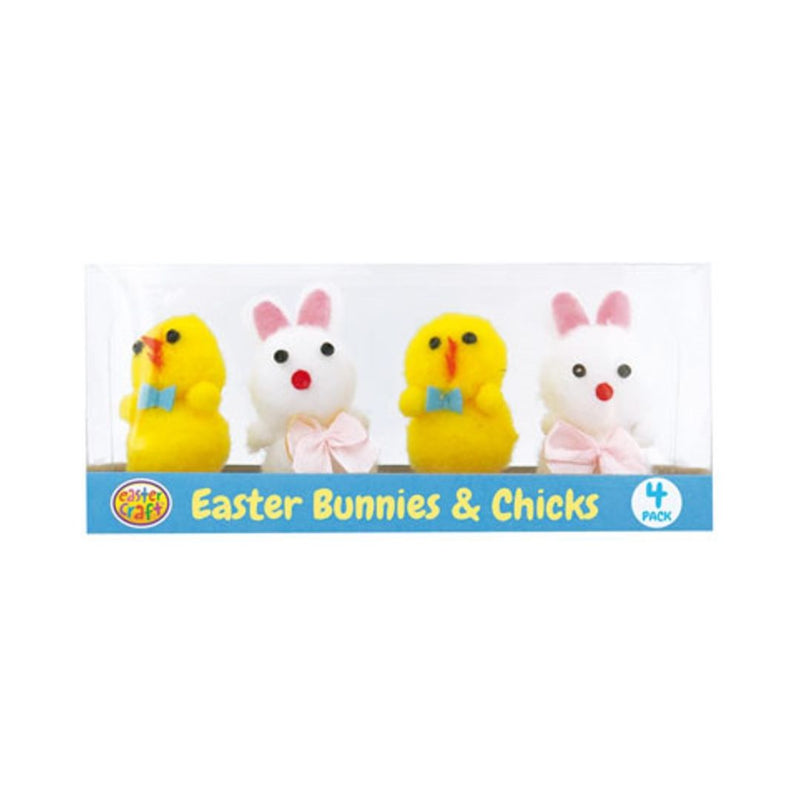Pom Pom Bunnies & Chicks with Bow Ties (4 Pack) (Pack Size: 13.5x6x4cm, Character Size: 5.5cm)