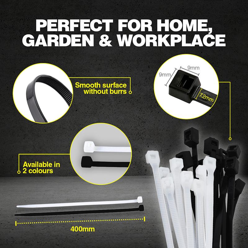 Cable Ties Black & Clear Assorted In Carton 400mm x 7.6mm 15pc