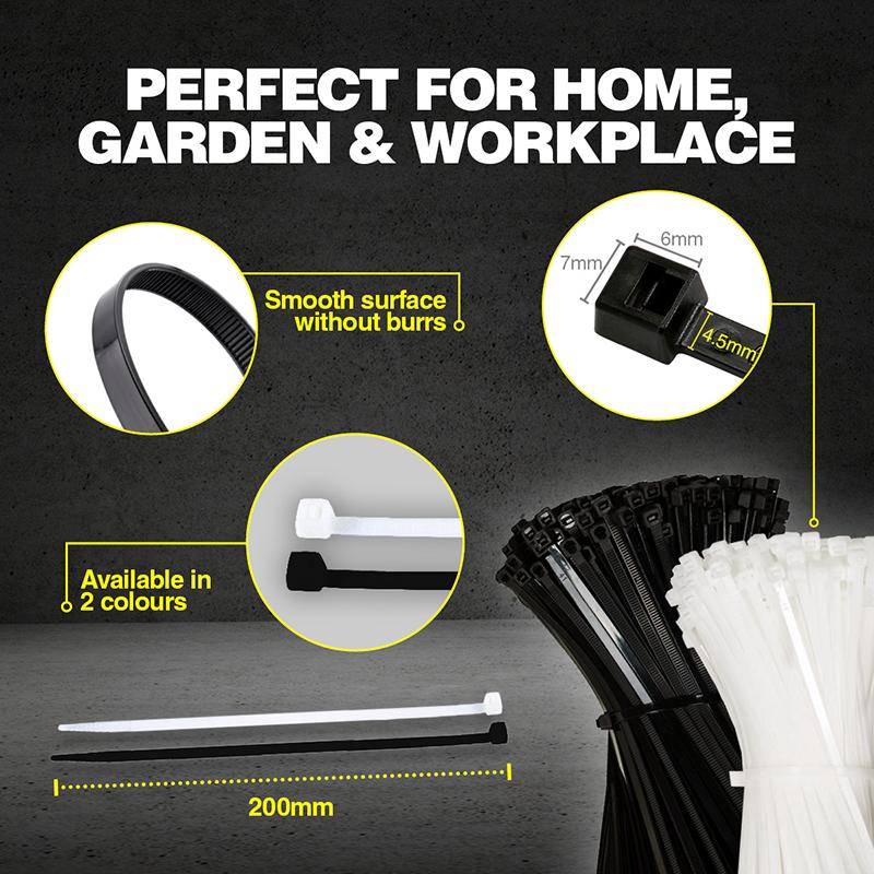 Cable Ties Bulk Pack Black & Clear Assorted in Carton 200mm x 4.5mm 200pc