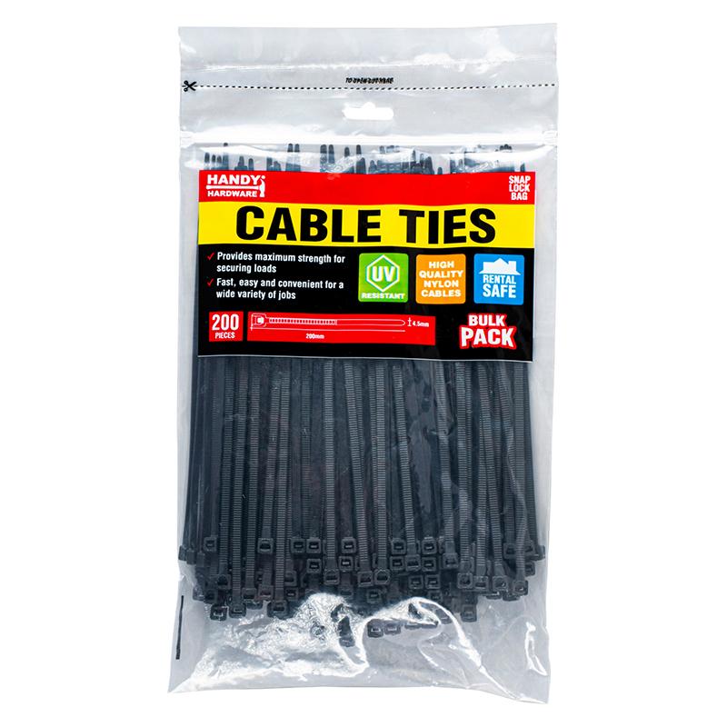 Cable Ties Bulk Pack Black & Clear Assorted in Carton 200mm x 4.5mm 200pc