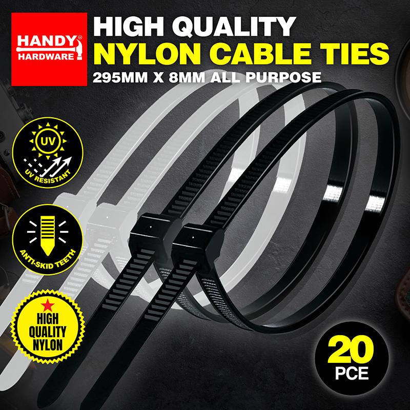 Cable Ties Black & Clear Assorted In Carton Heavy Duty Wide 295mm x 8mm 20pc