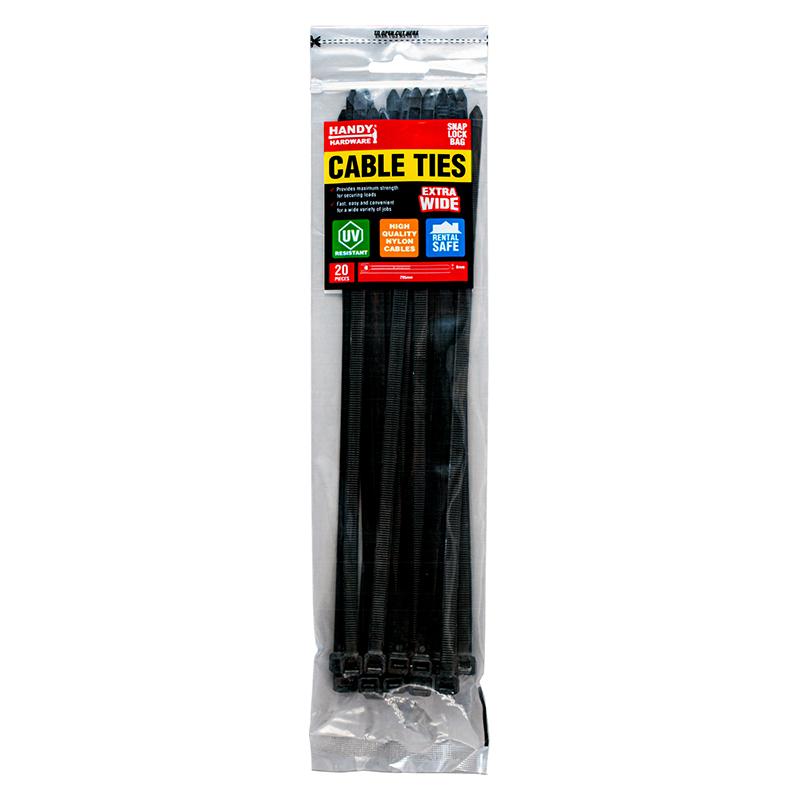 Cable Ties Black & Clear Assorted In Carton Heavy Duty Wide 295mm x 8mm 20pc