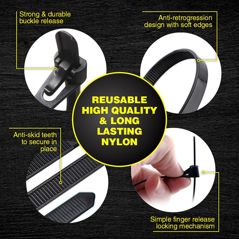 Cable Ties Releasable 250mm x 7.2mm 12pc