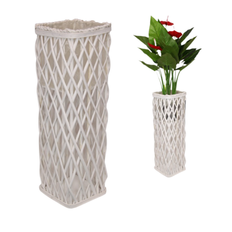 SQUARE WHITE WICKER PLANTER 70x 65CM