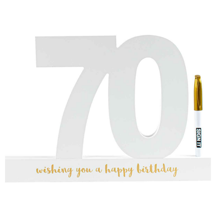 Happy 70th Signature Block 70 White with Gold Text