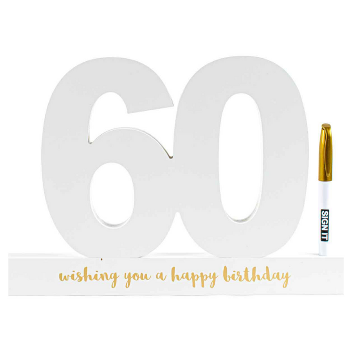Happy 60th Signature Block 60 White with Gold Text