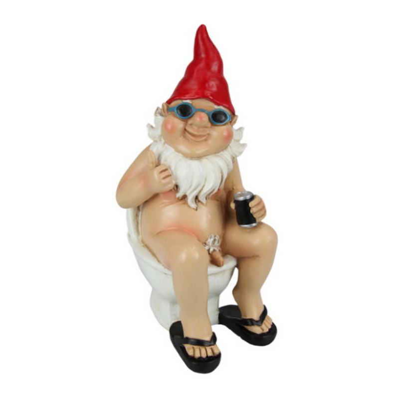 Rude Naked Gnome Sitting on Toilet 26cm