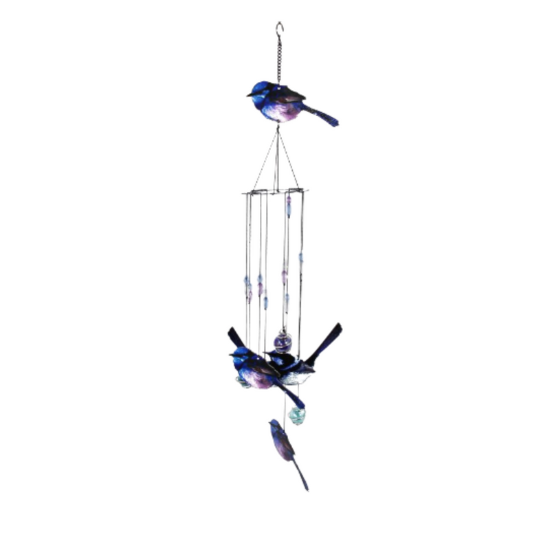 Metal Blue Wren Bird Chime 5pc 2 Assorted