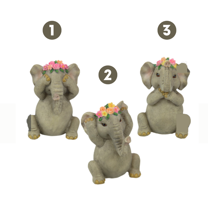 10Cm Wise Floral Elephants 3 Ass