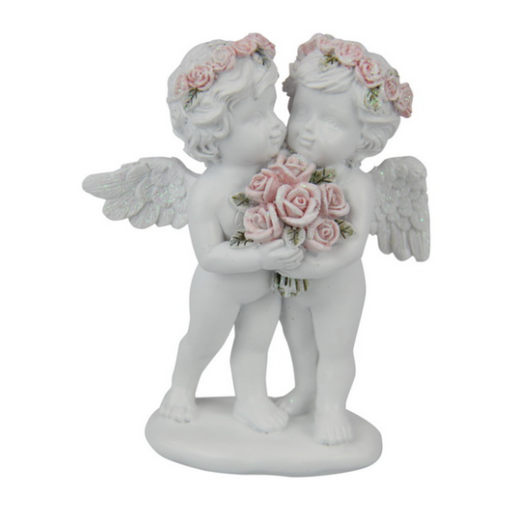  Standing Cherub Couple with Rose Band 10cm