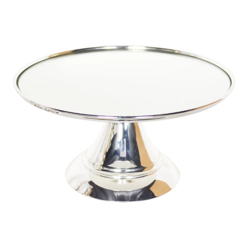 Round Modern Mirror Cake Stand Silver Plated 35cm