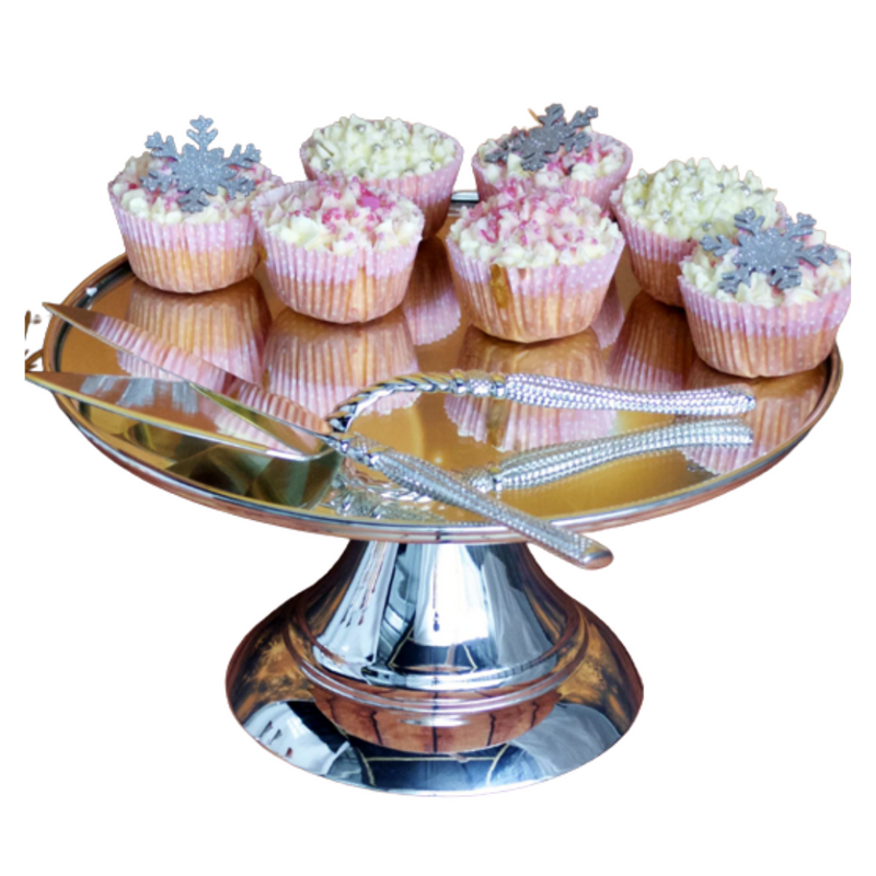 Round Modern Mirror Cake Stand Silver Plated 35cm