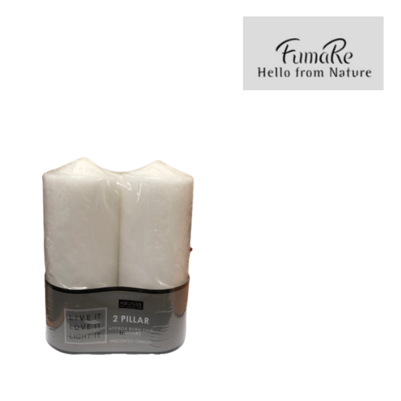 Fumare Pillar Candle White 2pc 7X18cm 1 Set Pvc Shrink Base Card