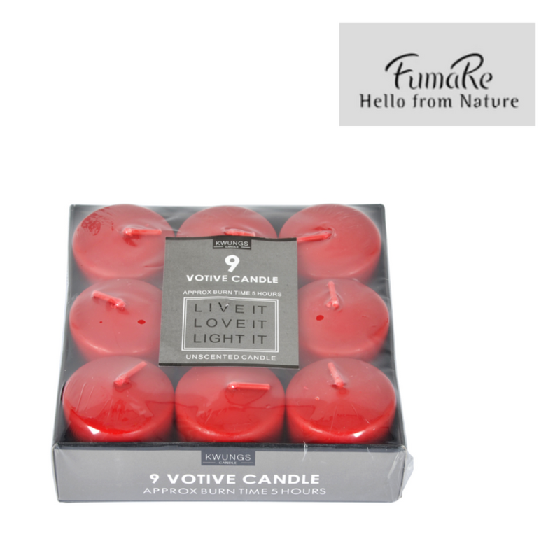 Pillar Candle Red 9pc 3.8X3.8cm 1 Set Pvc Shrink Paper Tray