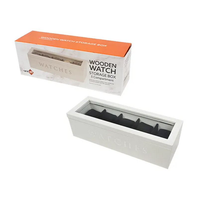 Wood Watch Box 5 Compart Wht (6/0)