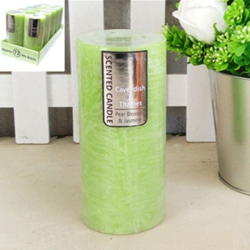 SCENTED CANDLE LIME GREEN PEAR BLOSSOM/JASMINE 7X15CM