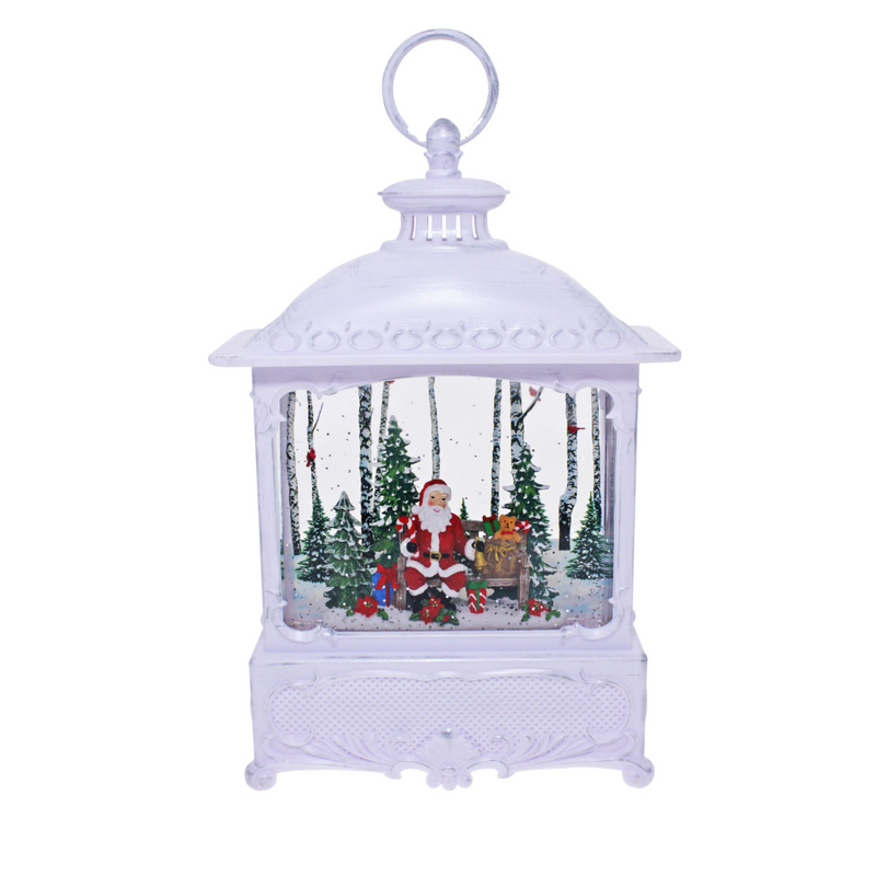 Santa Bench Lantern Rectangle White