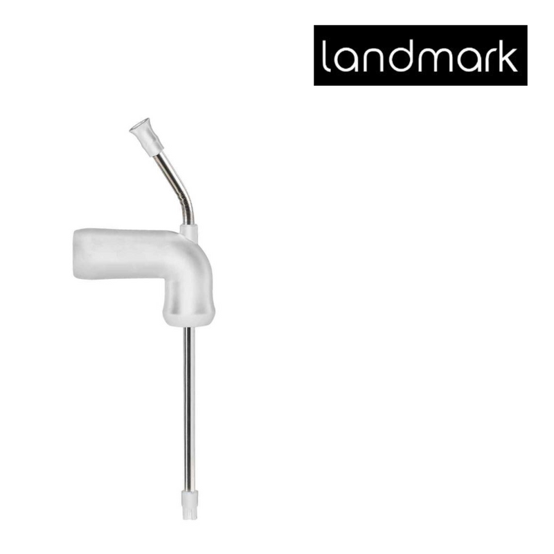 A white plastic Turbo Tube beer dispenser funnel with a stainless steel straw, branded with a 'LANDMARK' logo on the top left.