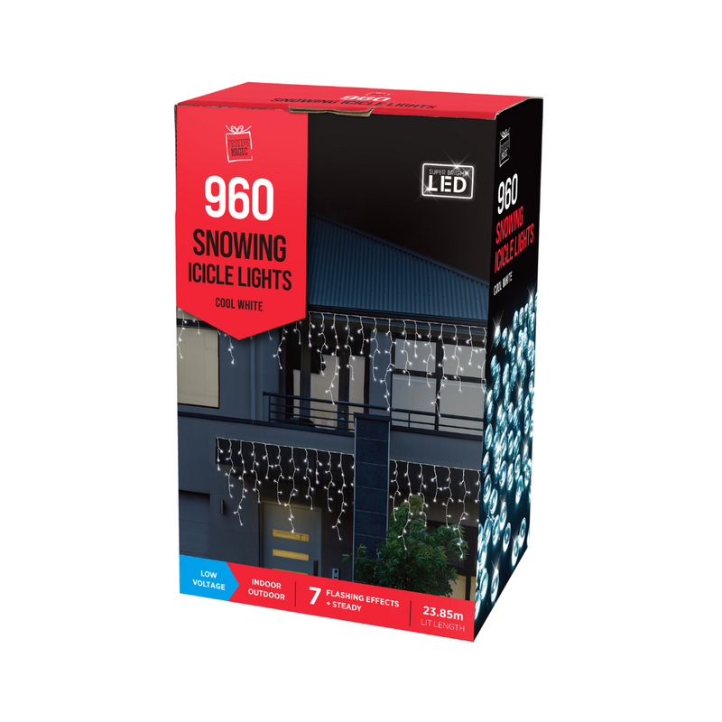 Snowing Icicles Lights LED Timer White 960 Lights